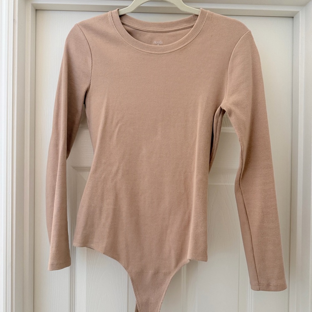 NUUDS Long Sleeve Crewneck Bodysuit in Beige